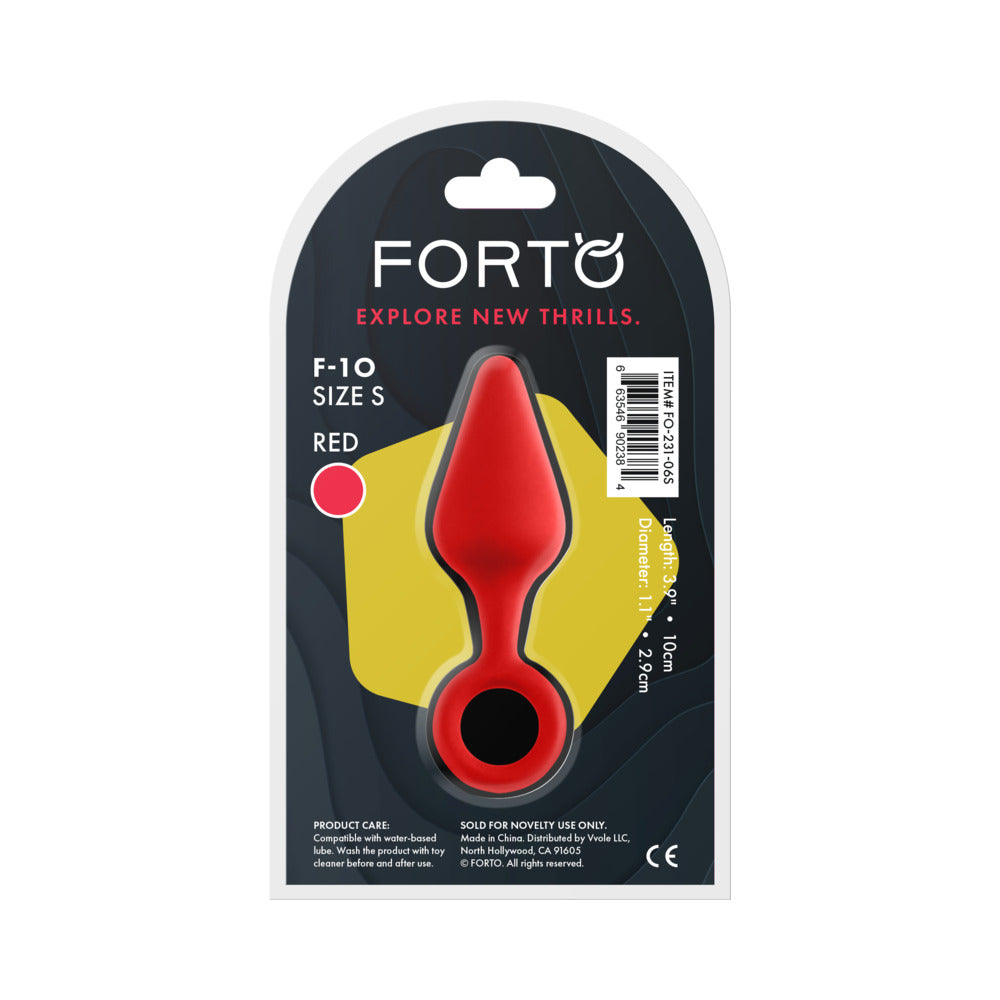 Forto F-10 Silicone Anal Plug with Pull Ring Small Red