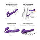 Strap-On-Me Rechargeable Remote-Controlled Silicone Vibrating Bendable Strap-On Purple XL