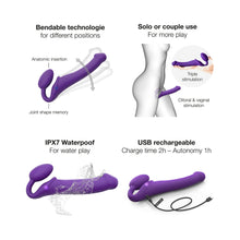 Strap-On-Me Rechargeable Remote-Controlled Silicone Vibrating Bendable Strap-On Purple XL