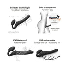 Strap-On-Me Rechargeable Remote-Controlled Silicone Vibrating Bendable Strap-On Black L