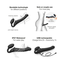 Strap-On-Me Rechargeable Remote-Controlled Silicone Vibrating Bendable Strap-On Black L