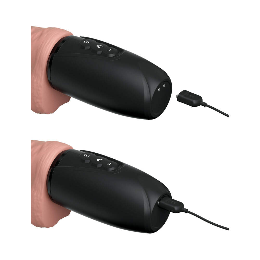 King Cock Plus 6.5 in. Thrusting Cock With Balls Rechargeable Realistic Vibrator Beige