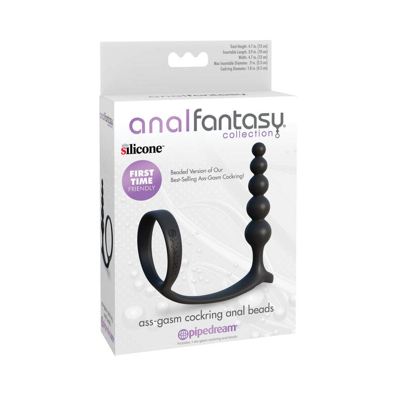Anal Fantasy Collection Silicone Ass-Gasm Cockring Anal Beads Black