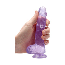 RealRock Crystal Clear Realistic 6 in. Dildo With Balls and Suction Cup Purple