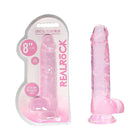 RealRock Crystal Clear Realistic 8 in. Dildo With Balls and Suction Cup Pink