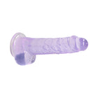 RealRock Crystal Clear Realistic 8 in. Dildo With Balls and Suction Cup Purple