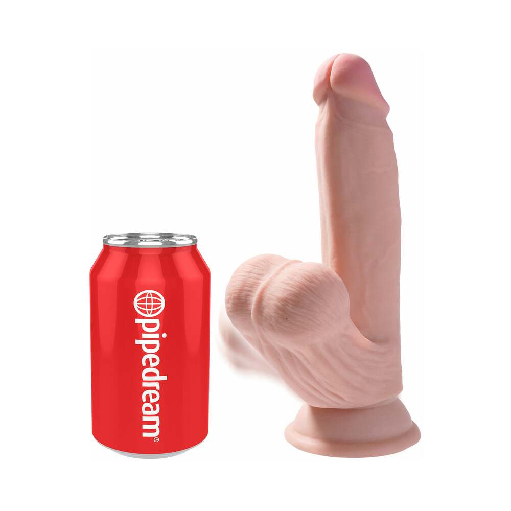 King Cock Plus 7 in. Triple-Density Cock With Swinging Balls Dildo Beige