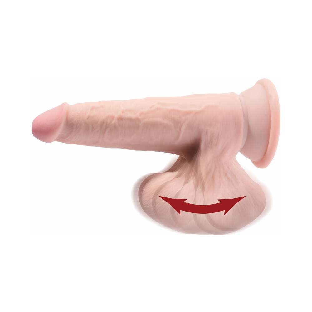 King Cock Plus 8 in. Triple-Density Cock With Swinging Balls Dildo Beige