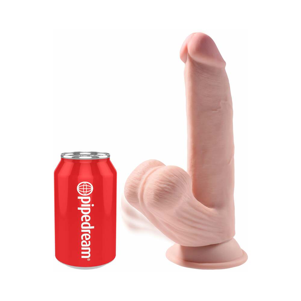 King Cock Plus 8 in. Triple-Density Cock With Swinging Balls Dildo Beige