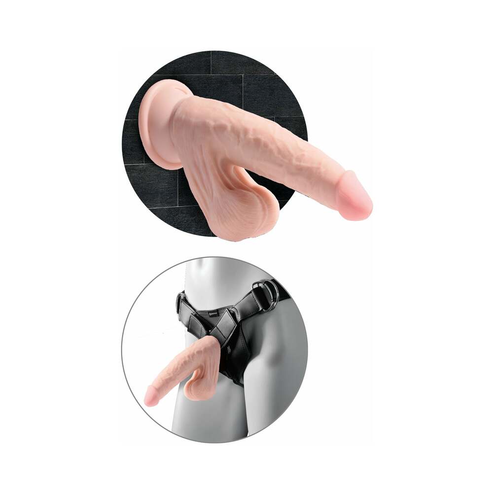 King Cock Plus 8 in. Triple-Density Cock With Swinging Balls Dildo Beige