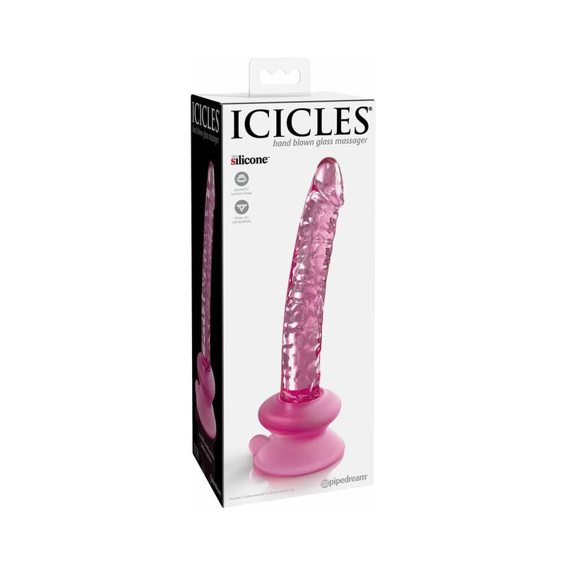 Icicles No. 86 Realistic 7 in. Glass Dildo With Suction Cup Pink