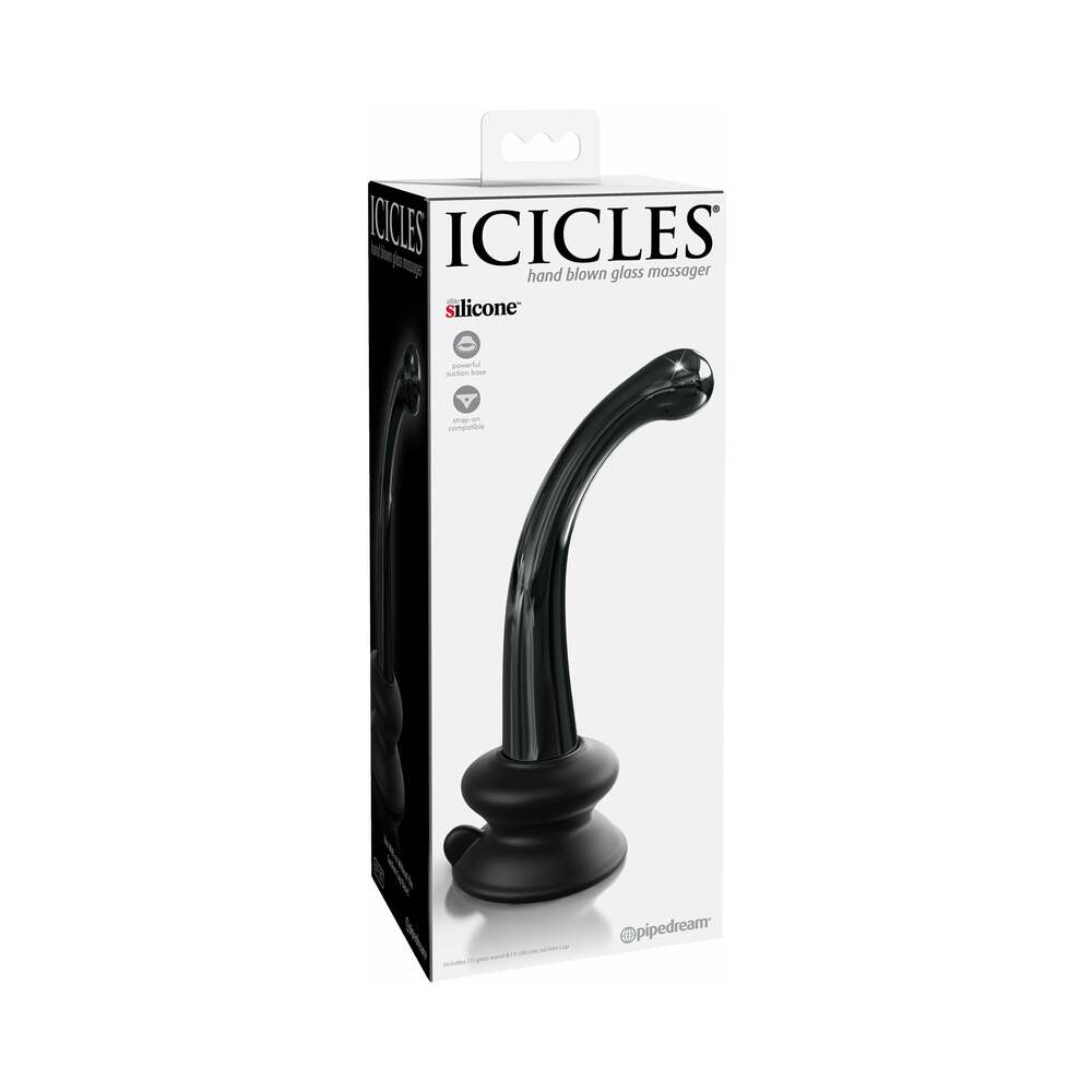 Icicles No. 87 Curved Glass G-Spot Massager With Suction Cup Black
