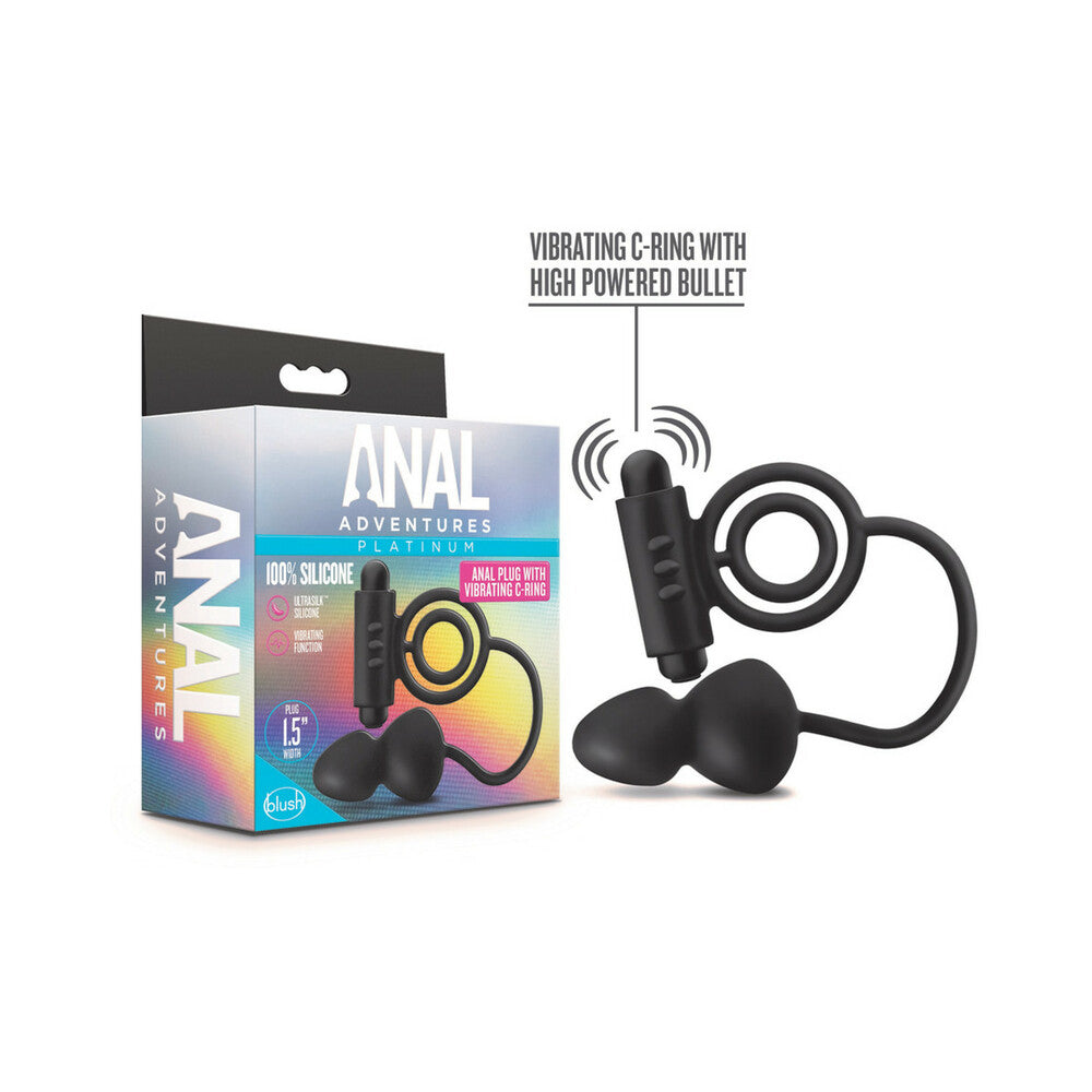 Anal AdventuresÂ Platinum Silicone Anal Plug with Vibrating C-Ring Black