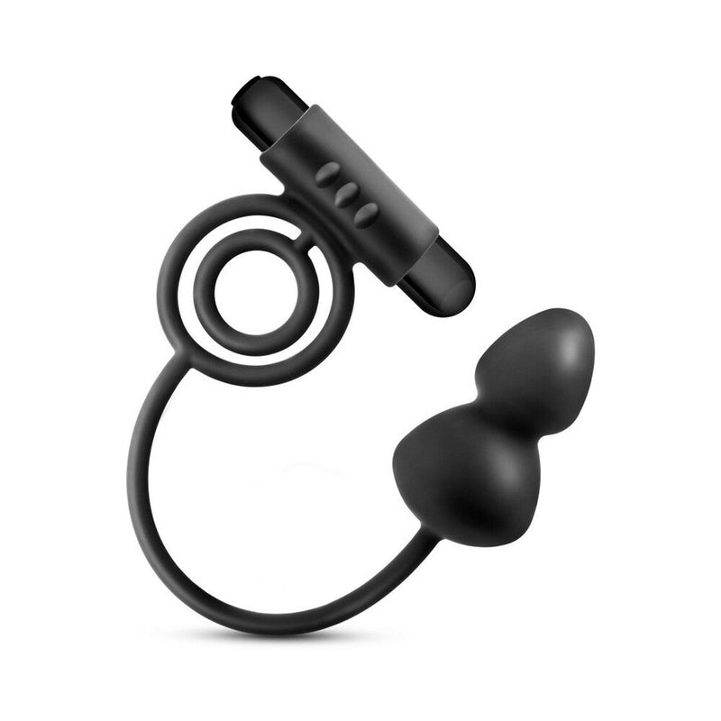 Anal AdventuresÂ Platinum Silicone Anal Plug with Vibrating C-Ring Black