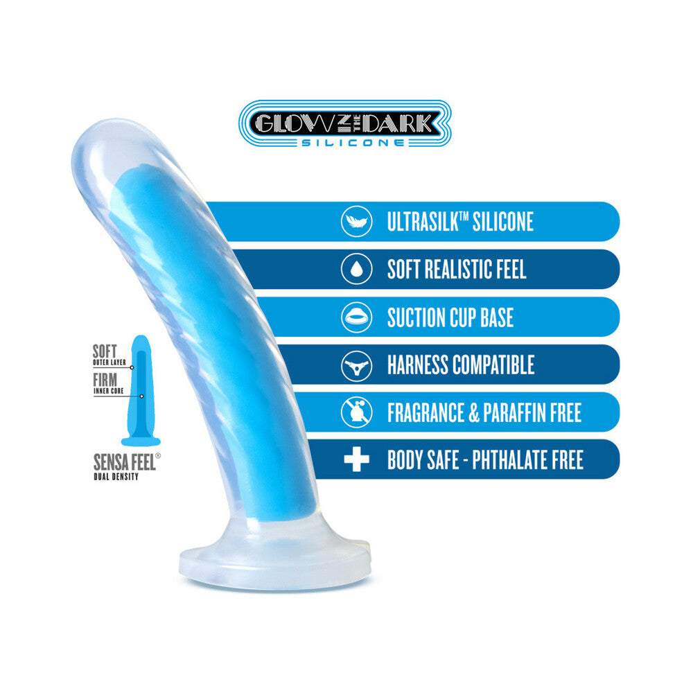 Neo Elite Glow in the Dark Tao 7 in. Dual-Density Dildo Neon Blue