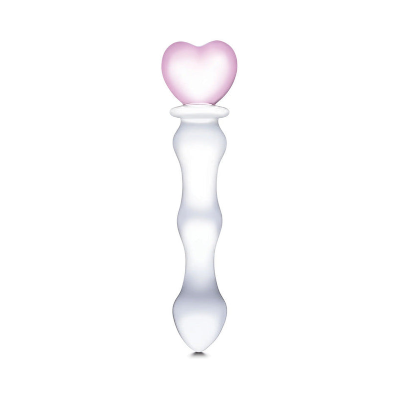 Glas 8 in. Sweetheart Glass Dildo with Pink Heart-Shaped Handle