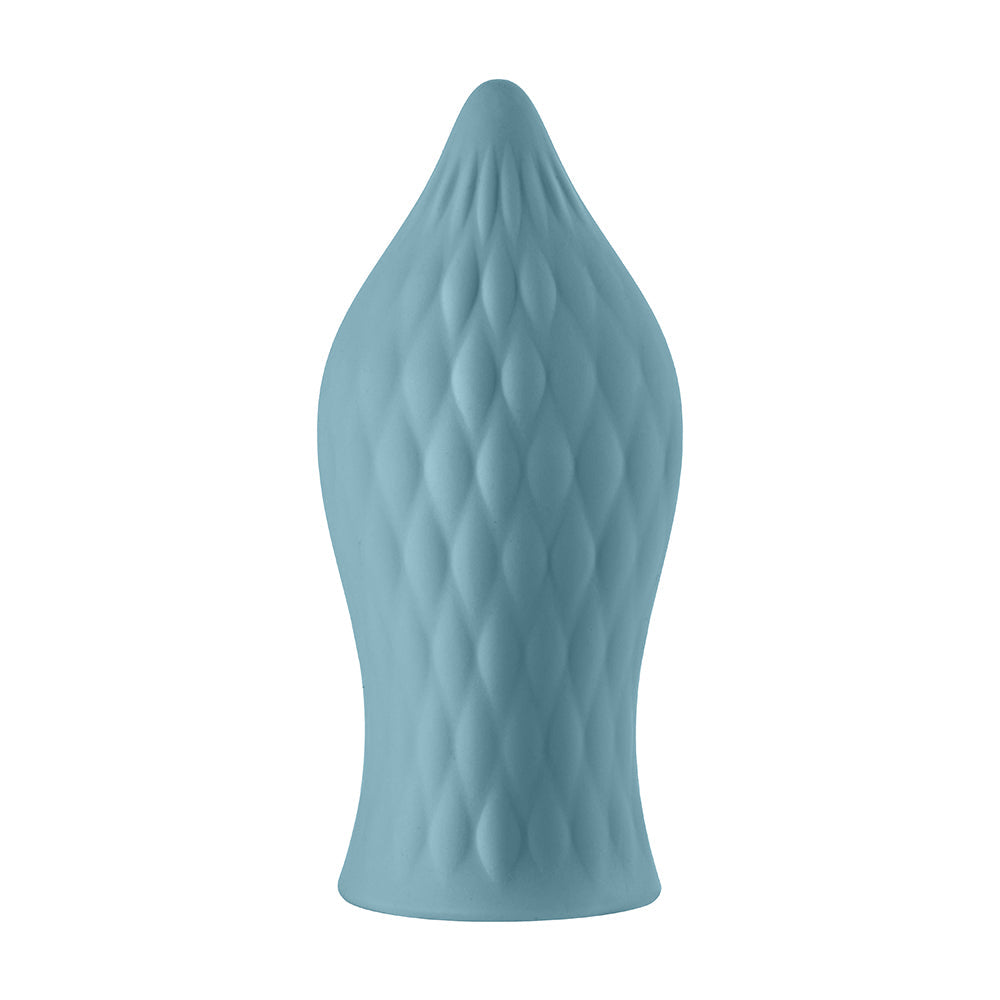 FemmeFunn Versa T Sleeve Textured Silicone Tongue-Shaped Bullet Sheath Light Blue