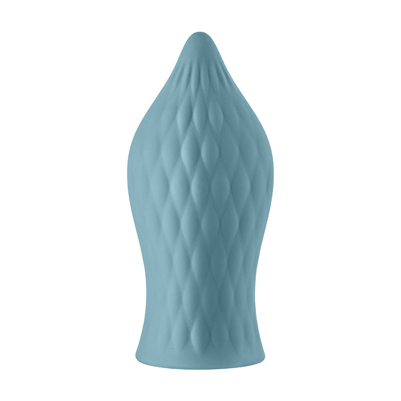 FemmeFunn Versa T Sleeve Textured Silicone Tongue-Shaped Bullet Sheath Light Blue