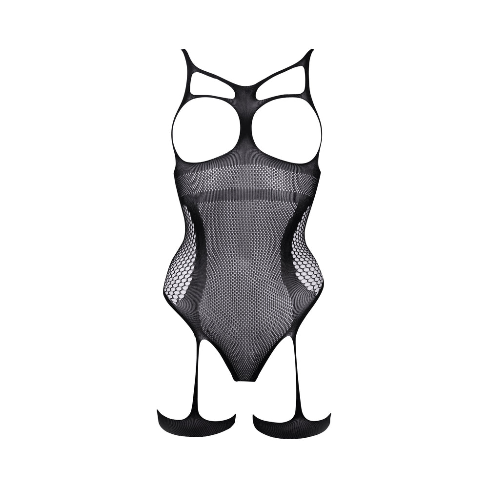 Le Desir Bliss Open-Cup Strappy Gartered Teddy Black O/S