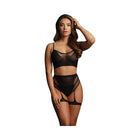 Le Desir Bliss 2-Piece Fishnet Bra & Gartered Panty Set Black O/S