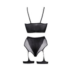 Le Desir Bliss 2-Piece Fishnet Bra & Gartered Panty Set Black O/S
