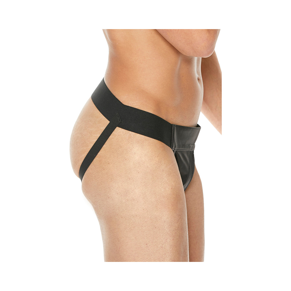 Shots Premium Leather Plain Front Zip Jock Black S/M Hanging