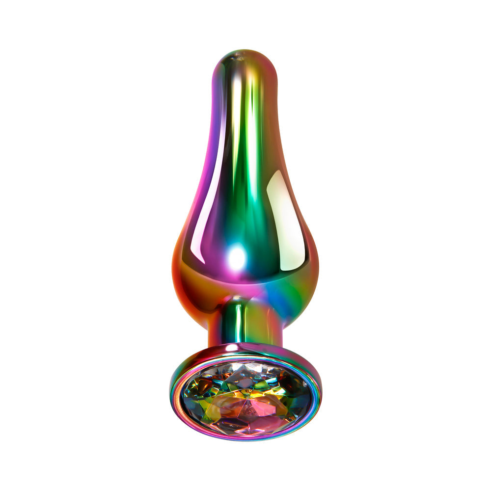Evolved Rainbow Metal Anal Plug With Rainbow Gemstone Base Large