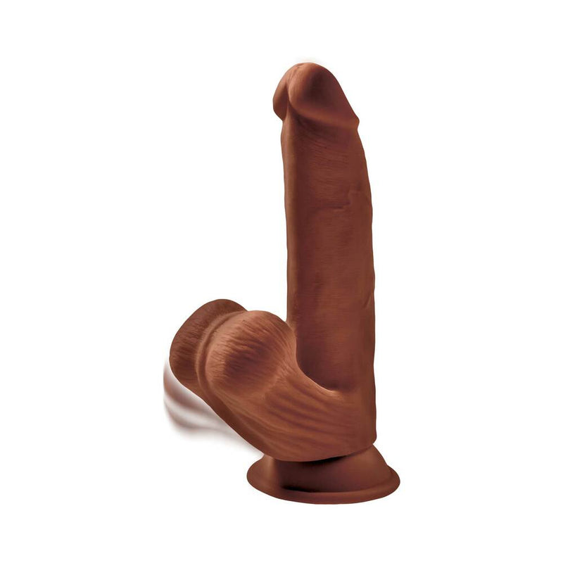 King Cock Plus 8 in. Triple Density Cock With Swinging Balls Dildo Brown