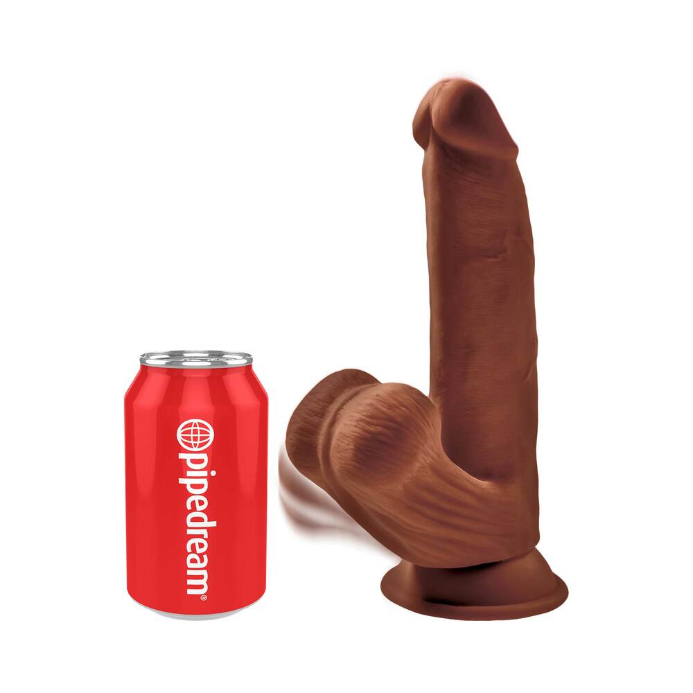 King Cock Plus 8 in. Triple Density Cock With Swinging Balls Dildo Brown