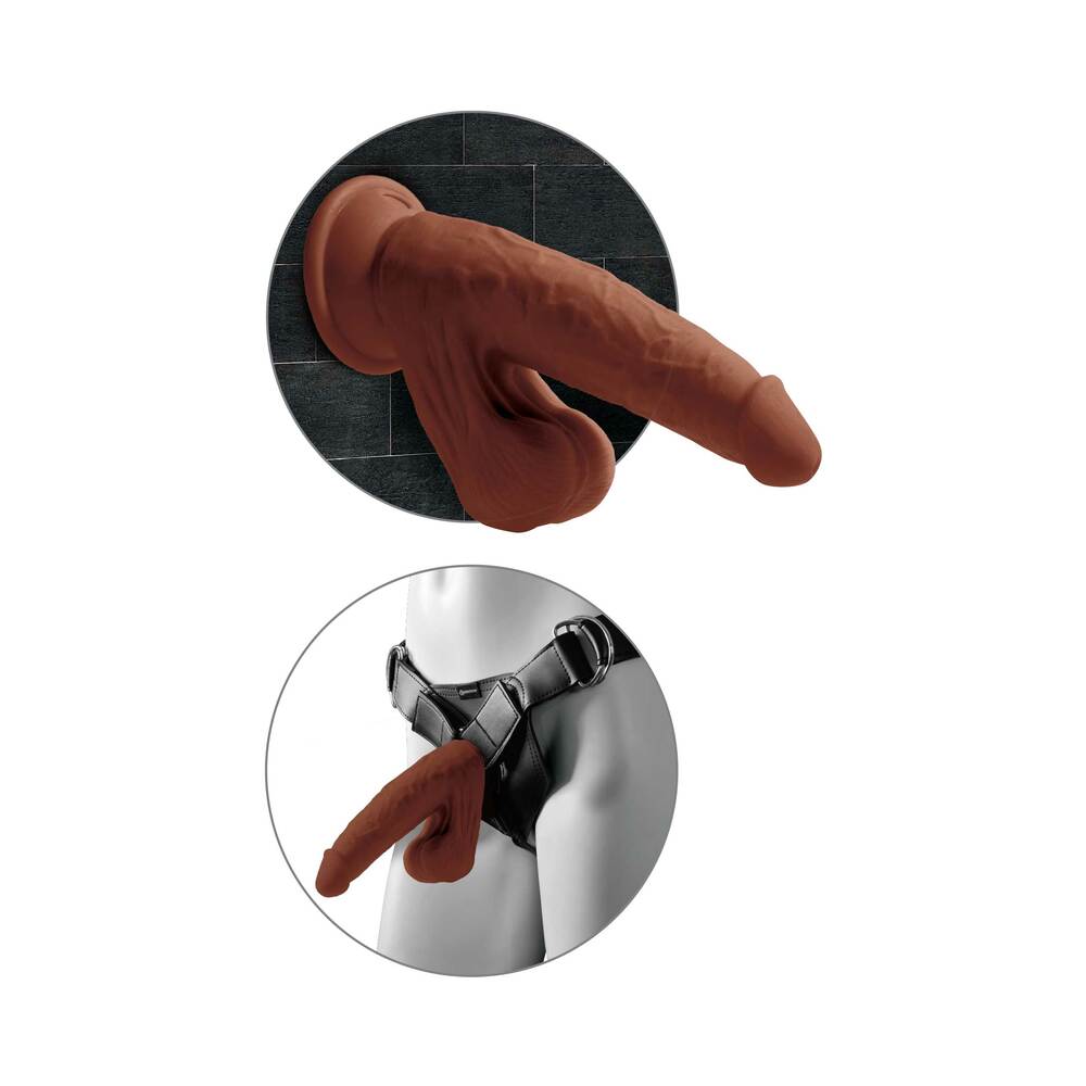 King Cock Plus 8 in. Triple Density Cock With Swinging Balls Dildo Brown