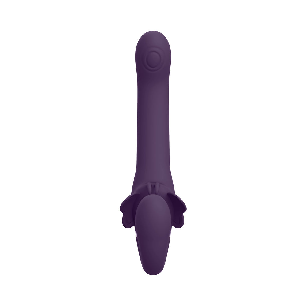 VIVE SATU Rechargeable Triple Motor Pulse-Wave Vibrating Silicone Strapless Strap-On Purple