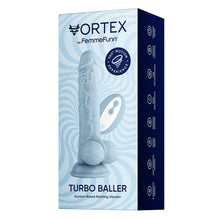 FemmeFunn Vortex Turbo Baller 2.0 8.25 in. Vibrating Rotating Dildo Light Blue