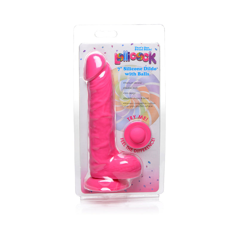 Curve Toys Lollicock 7 in. Silicone Dildo with Balls & Suction Cup Cherry