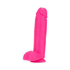 Neo Elite 10 in. Silicone Dual Density Dildo with Balls Neon Pink