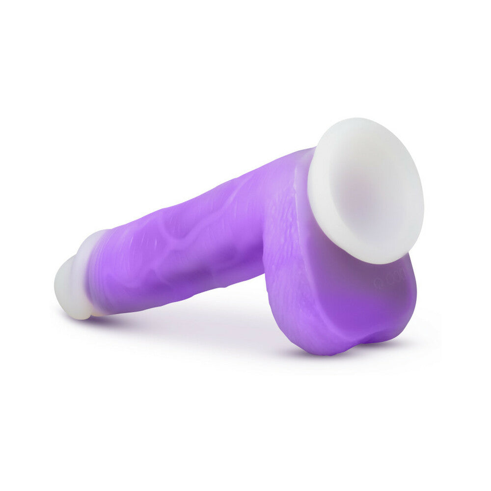 Neo Elite Encore 8 in. Silicone Vibrating Dildo with Balls Purple