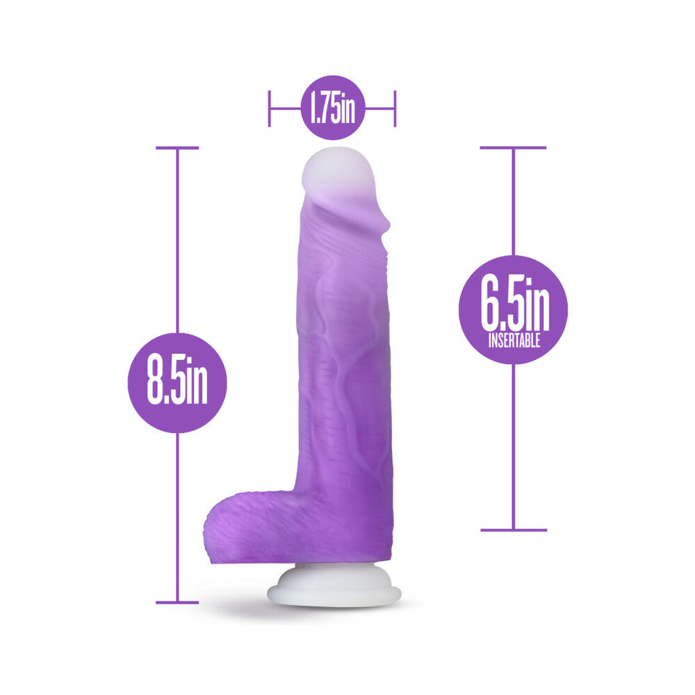 Neo Elite Encore 8 in. Silicone Vibrating Dildo with Balls Purple