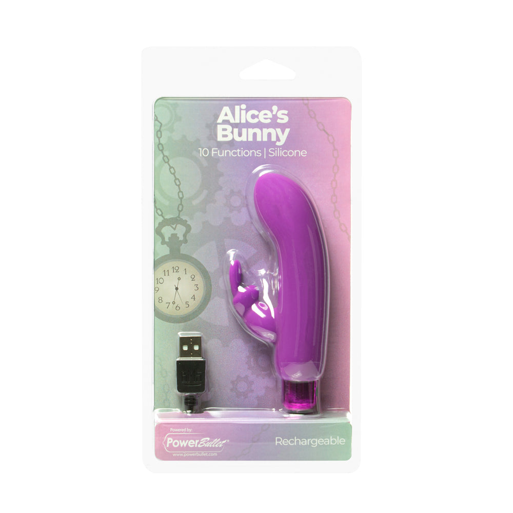 Powerbullet Alice''s Bunny Rechargeable Bullet Vibrator with Silicone Rabbit Sleeve Purple