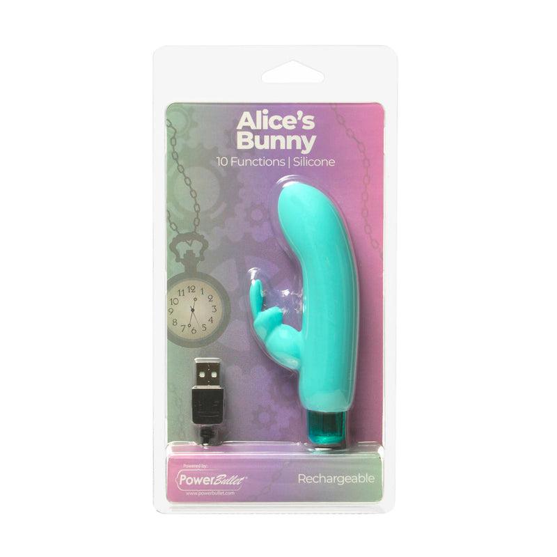 Powerbullet Alice''s Bunny Rechargeable Bullet Vibrator with Silicone Rabbit Sleeve Teal