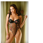 Fantasy Lingerie Tease Stevie Floral Embroidered Mesh Bodysuit Black M/L