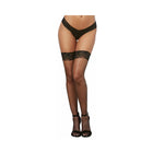 Dreamgirl Fishnet Thigh-High Stockings With Silicone Lace Top and Back Seam Black OS