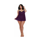 Dreamgirl Stretch Mesh and Lace Babydoll Plum Queen 1X Hanging