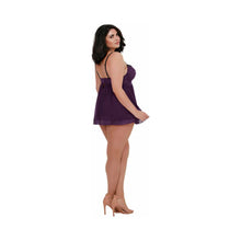 Dreamgirl Stretch Mesh and Lace Babydoll Plum Queen 1X Hanging