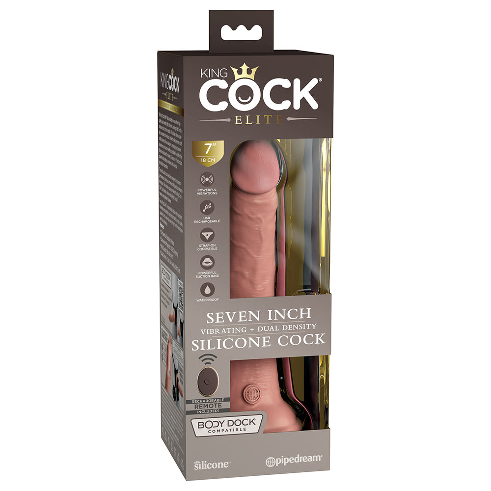 King Cock Elite 7 in. Vibrating Realistic Dildo With Suction Cup Beige