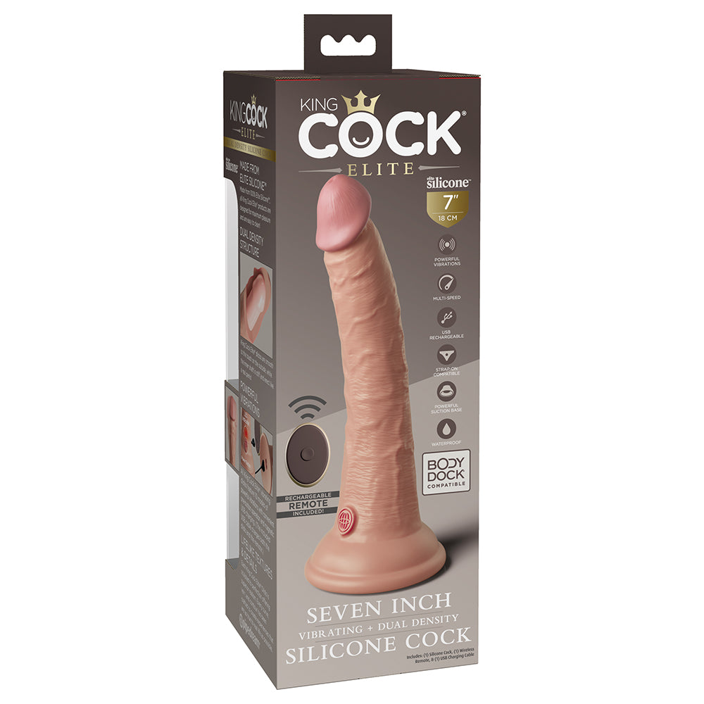 King Cock Elite 7 in. Vibrating Realistic Dildo With Suction Cup Beige