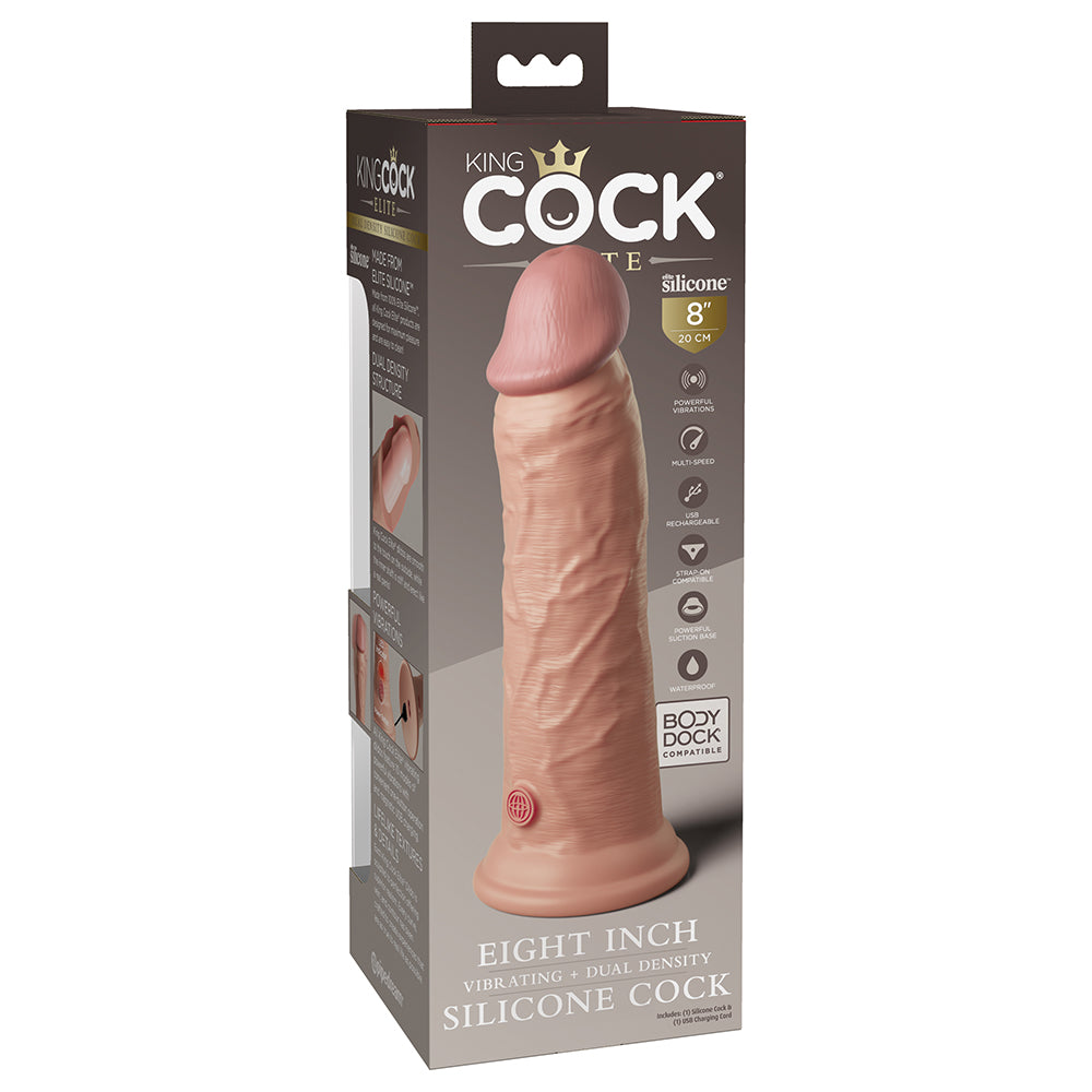 King Cock Elite 8 in. Vibrating Realistic Dildo With Suction Cup Beige