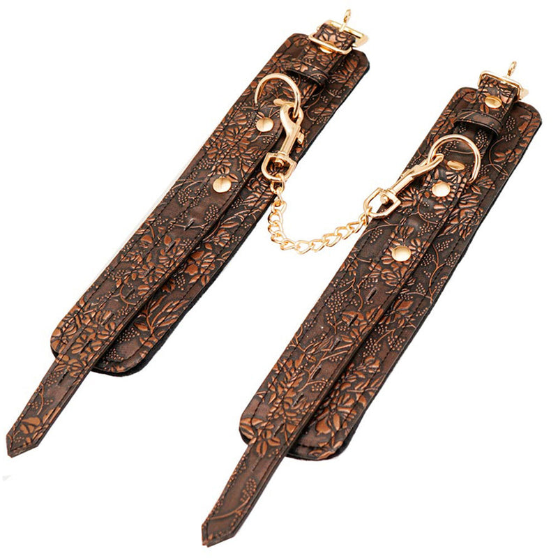 Ankle Restraints Brown PU Floral Print With Faux Fur Lining