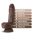Dr. Skin Plus Thick 8 in. Triple Density Posable Dildo with Balls Brown