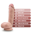 Dr. Skin Plus Thick 8 in. Triple Density Posable Dildo with Balls Beige