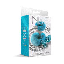 Nixie Metal Butt Plug & Furry Handcuff Set MediumÂ Blue Metallic