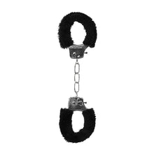 Ouch! Black & White Beginner Pleasure Furry Wrist Cuffs With Quick-Release Button Black